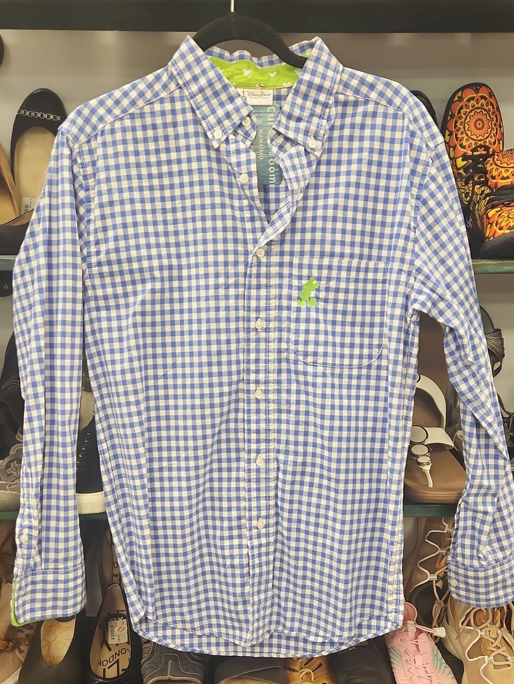 Disney Parks Mickey Mouse Blue Gingham Button-Down Shirt US S(D1)